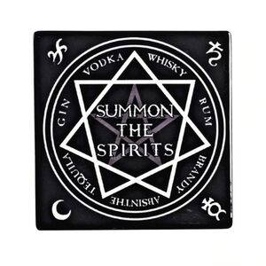 Alchemy Gothic ✦ Summon the Spirits Ceramic Coaster ✦ Black Gloss Occult Barware